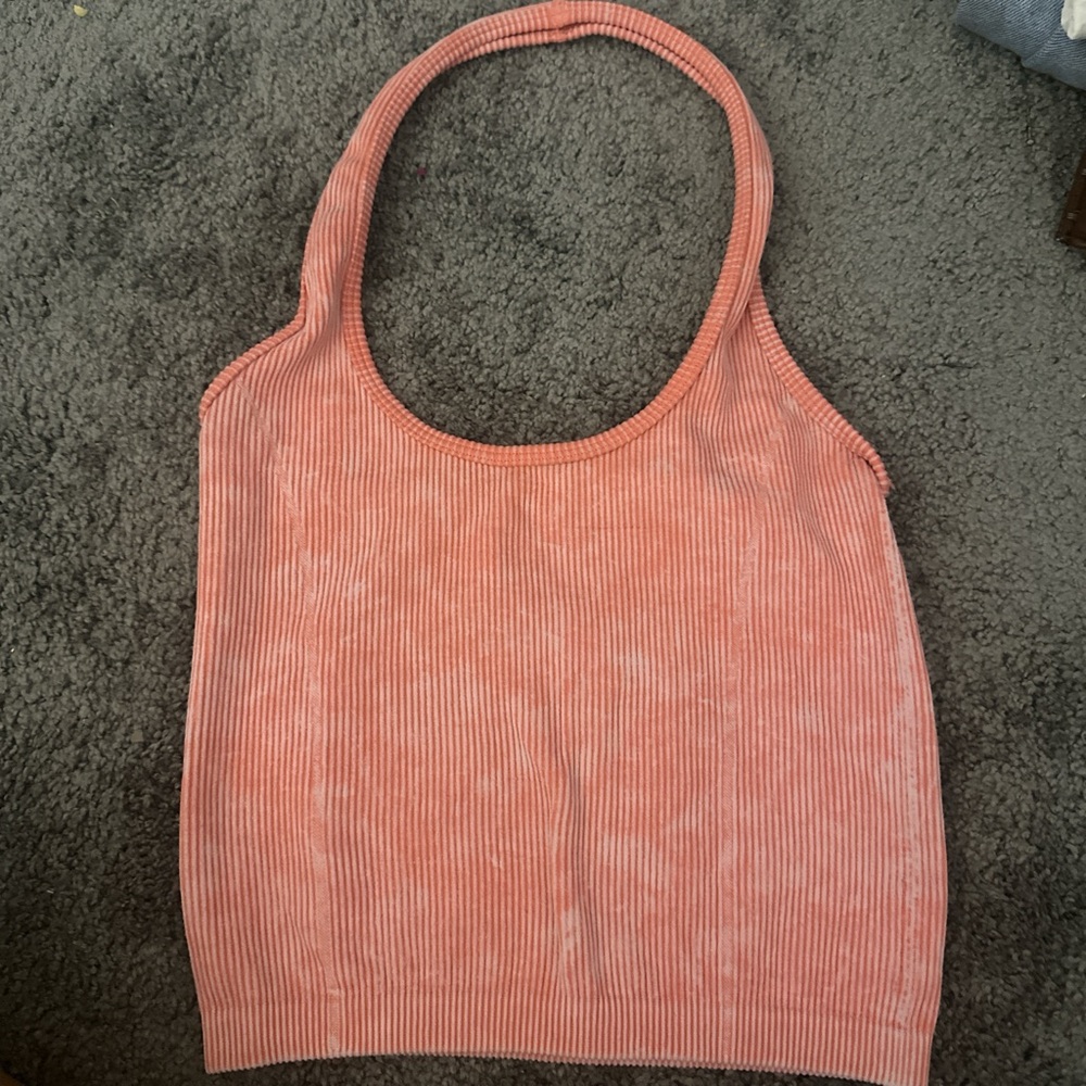 💗 American Eagle Ribbed Halter Top – Pink Acid Wash 💗